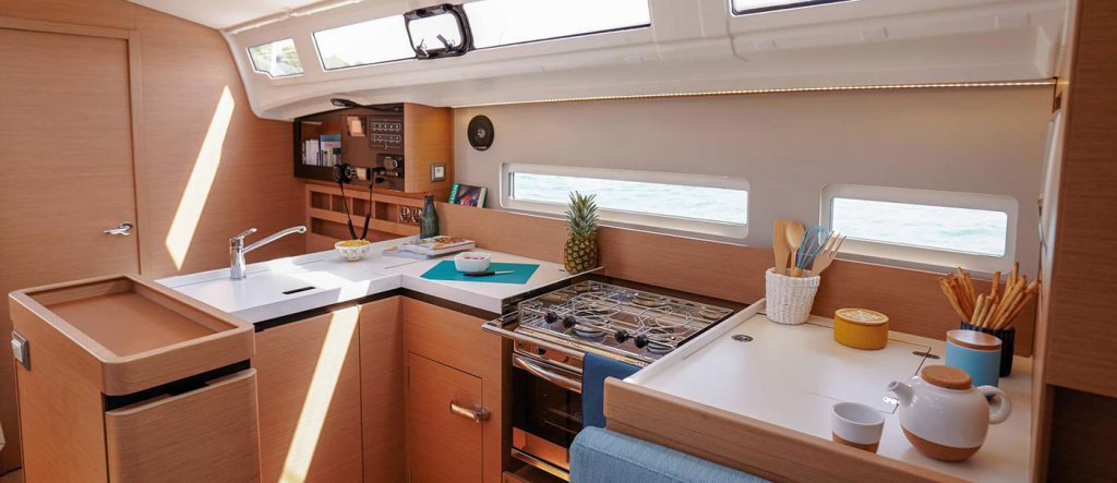 interior kitchen area of yacht