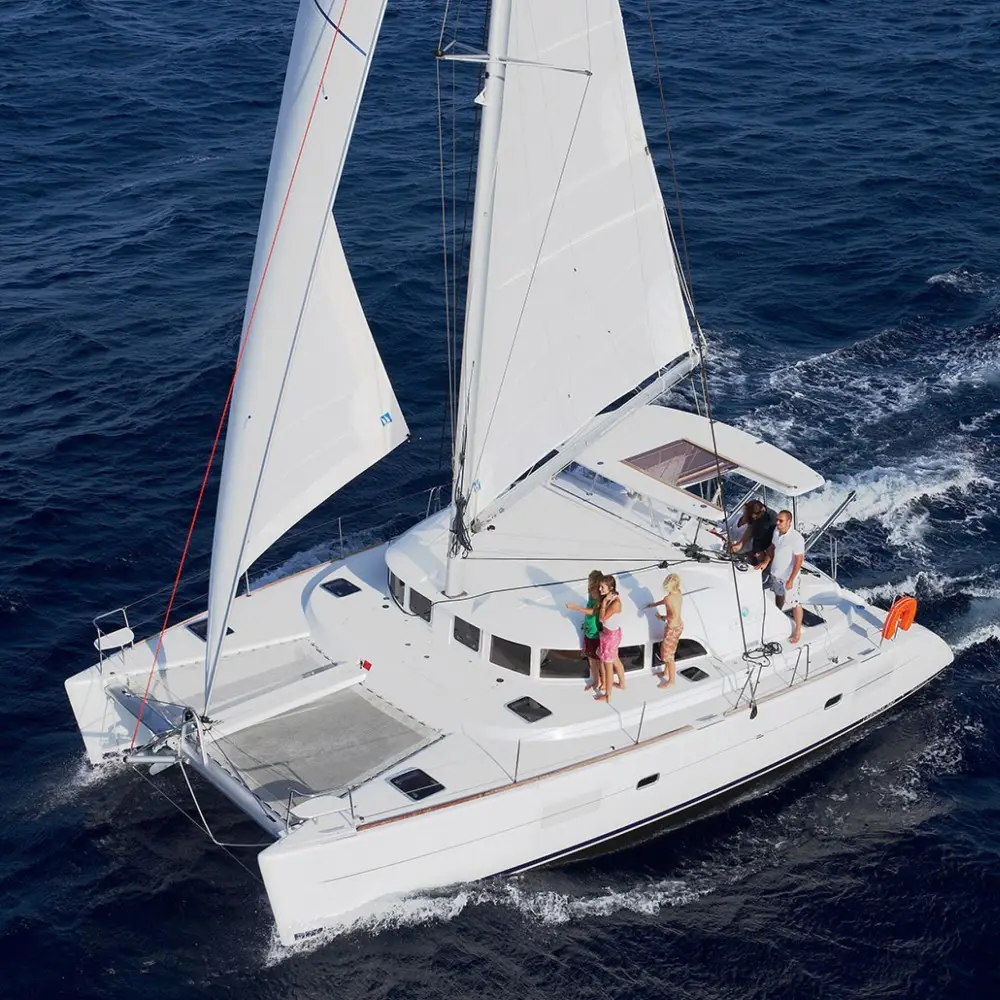 areial view of friends on a yacht