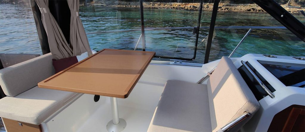 seating area of luxury yacht