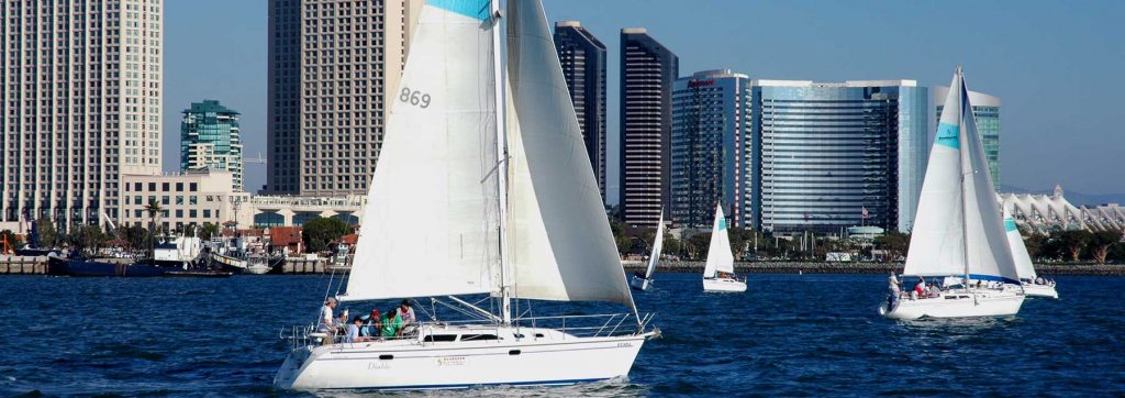 Sailboats cruising in San Diego waters