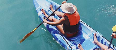 aerial view of kayakers sailing